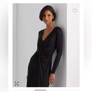 RALPH LAUREN Black Long Sleeve Front Twist Gown